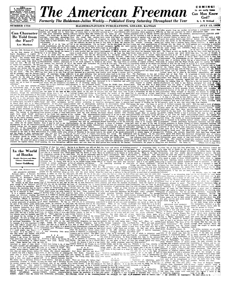 (image for) The American Freeman, Number 1754, July 13, 1929. - Click Image to Close
